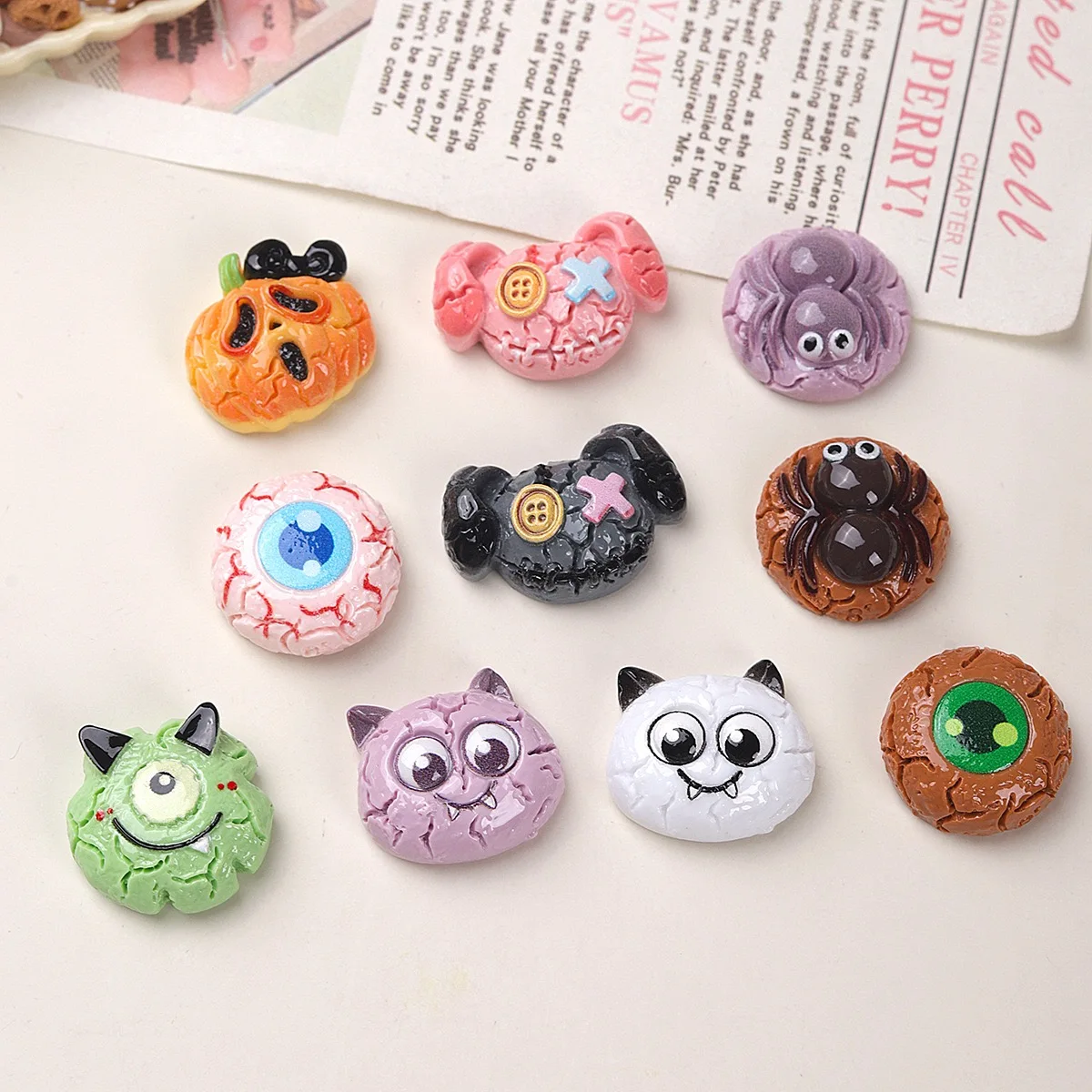 10Pcs New Resin Cartoon Halloween Series Flatback Cabochon Scrapbooking DIY Jewelry Craft Decoration Accessories