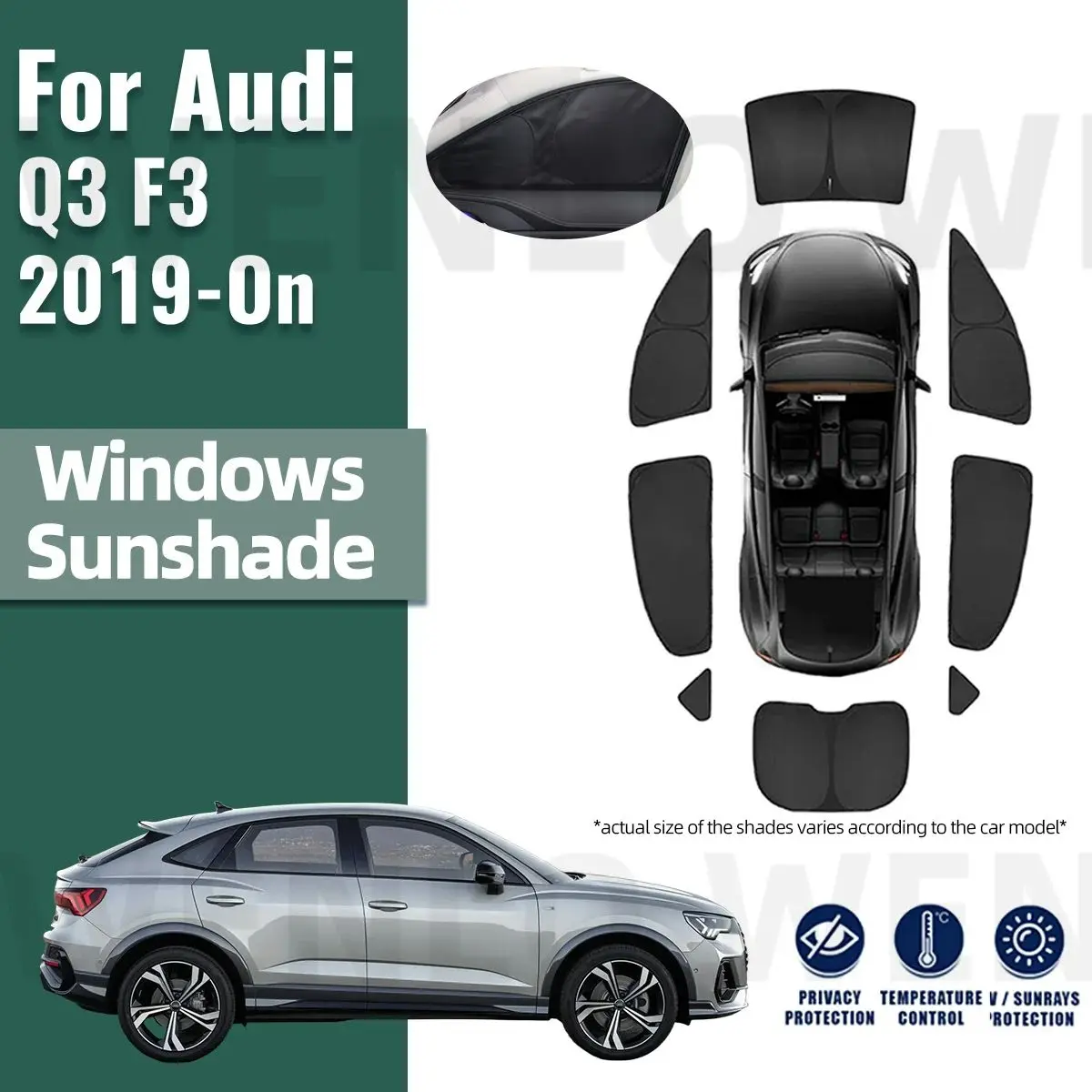 

For Audi Q3 F3 2019-2022 2023 Full Cover Car Sunshade Shield Front Windshield Frame Curtain Rear Side Window Sun Shade Visor