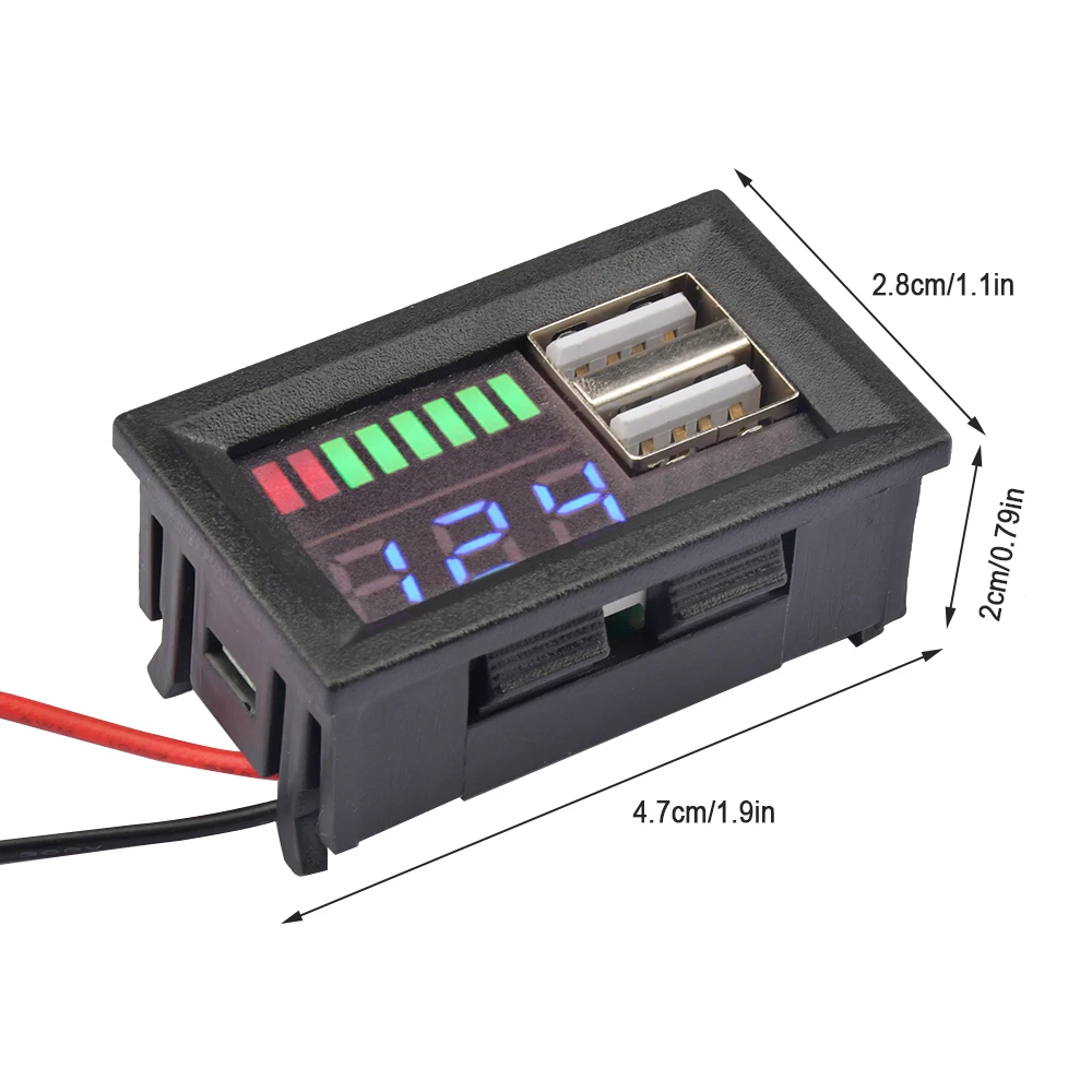 Red LED Digital Display Voltmeter Mini Voltage Meter Battery Tester Panel For DC 12V Cars Motorcycles Vehicles USB 5V 2A Output