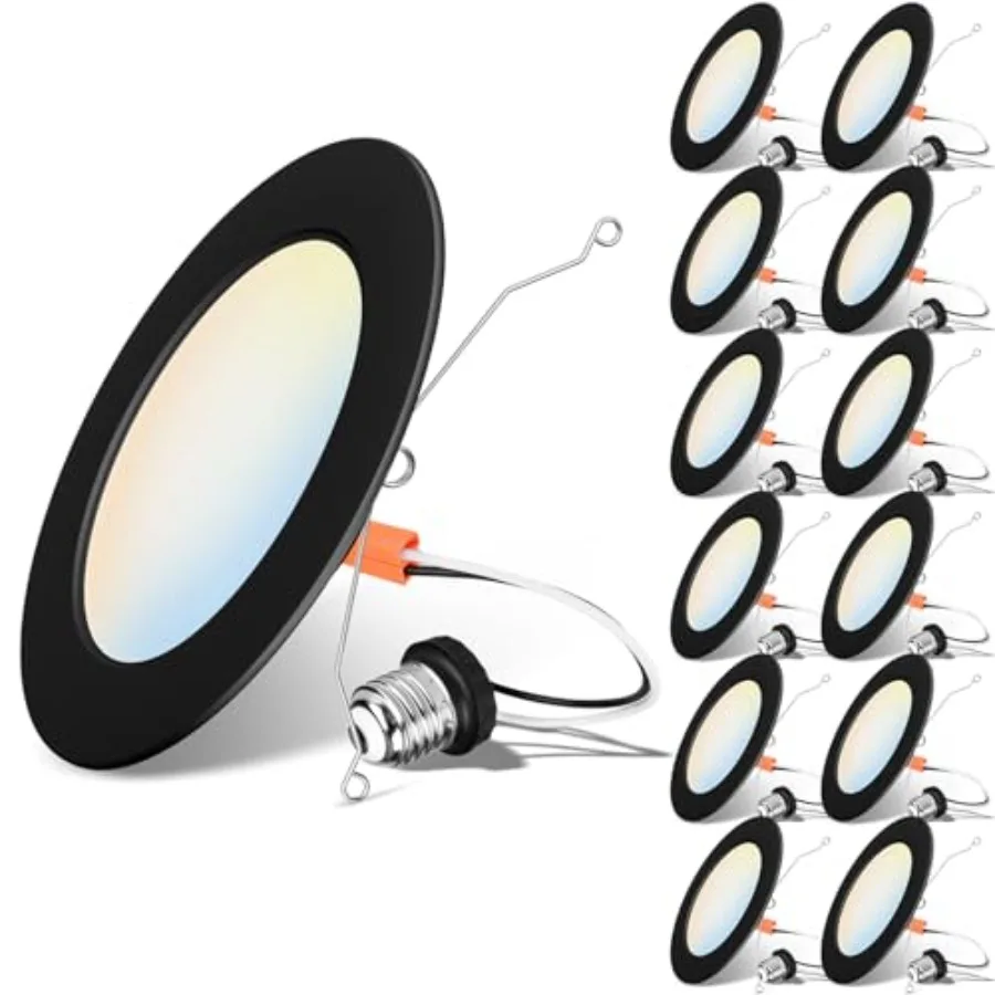 

6 inch LED Recessed Lighting Slim Can Lights 9W=120W 1000LM 5CCT Color Selectable Dimmable Downlight with E26 Conversion Kit 12