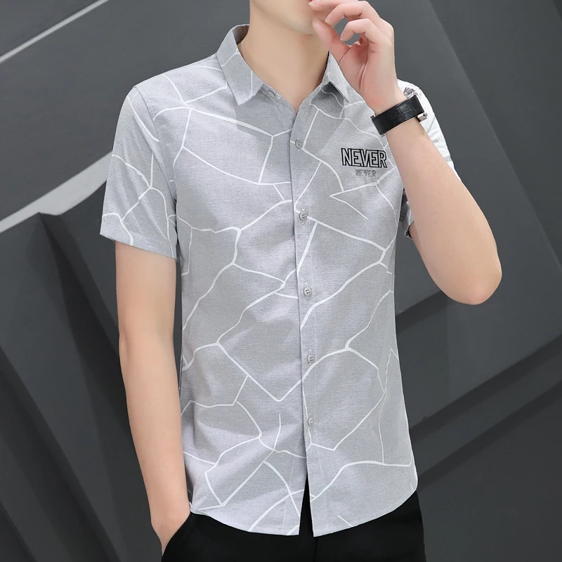 

Slim Fit Men's Shirt Fashionable Short Sleeve Urban Style Breathable Polyester Cotton Blend Summer New Arrival Shirt
