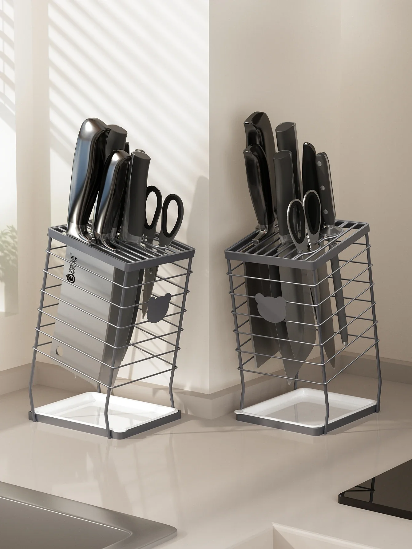 Universal Knife Organizer Stainless Steel Kitchen Drainage Vegetable Knife Holder Storage Rack With Detachable Drain Tray 3