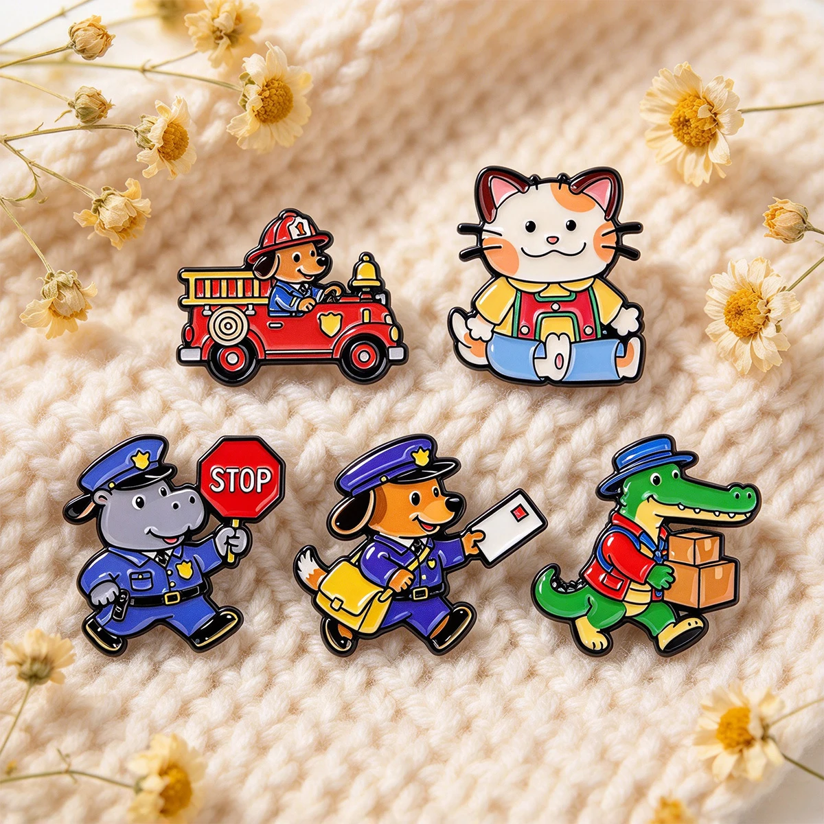 Cute Cartoon Animal Jobs Enamel Pins with Dog Cat Hippo Crocodile for Backpack Hats Clothes Bag Decors Accessories Gifts Friends view 4