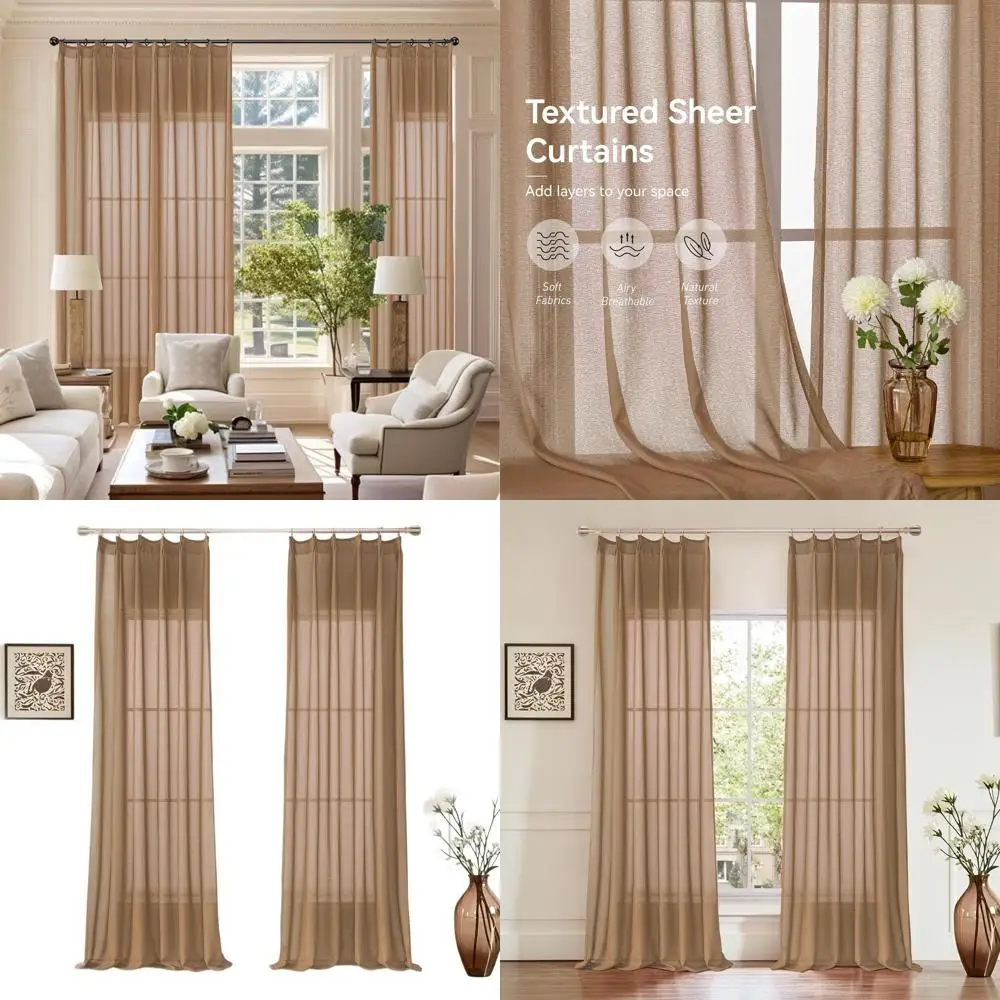 

Extra Wide Sheer Curtains with Brown Pinch Pleats, Soft Vertical Filtering for Sliding Doors, 2-Panel Set, 84x108