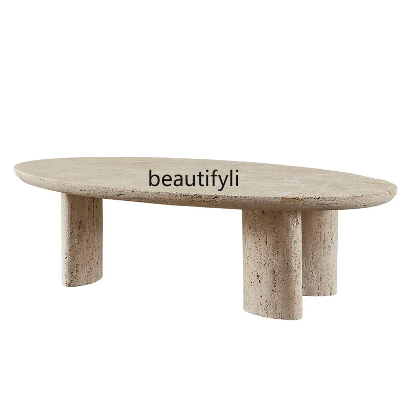 

Nordic minimalist natural yellow cave stone coffee table, creative designer, living room sofa oval coffee table