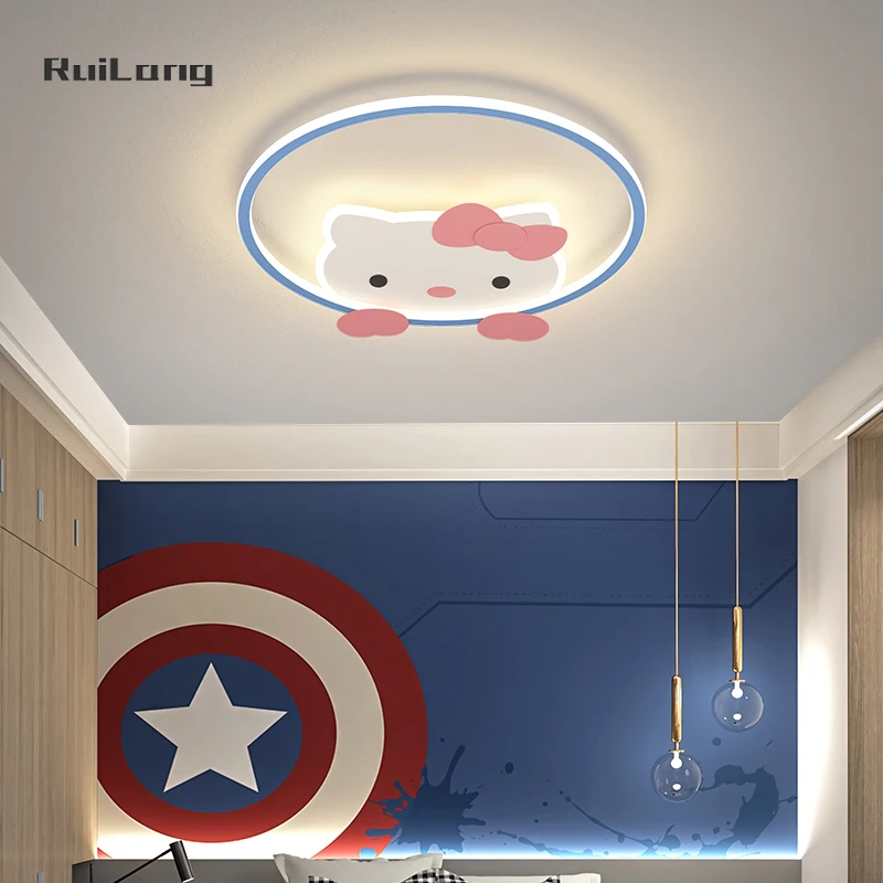 Kawaii Kitty Cat Ceiling Lamp Kids Room Girl Bedroom Pink Chandelier Children Pincess Pink Cute Decor Cartoon Led Ceiling Lights