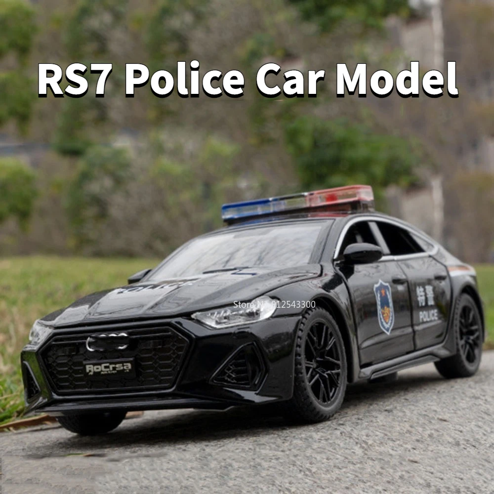 1/32 RS7 Police Car Toy Model Alloy Diecast Simulation Car Model Sound and Light Rear Wheel Pull Back Function Boy Birthday Gift