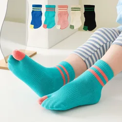 5 Pairs Kids Split Toe Tabi Socks Fashion Striped Mid-tube Two Finger Sock Student Baby Boys Girls Cute Socks with Toes Short