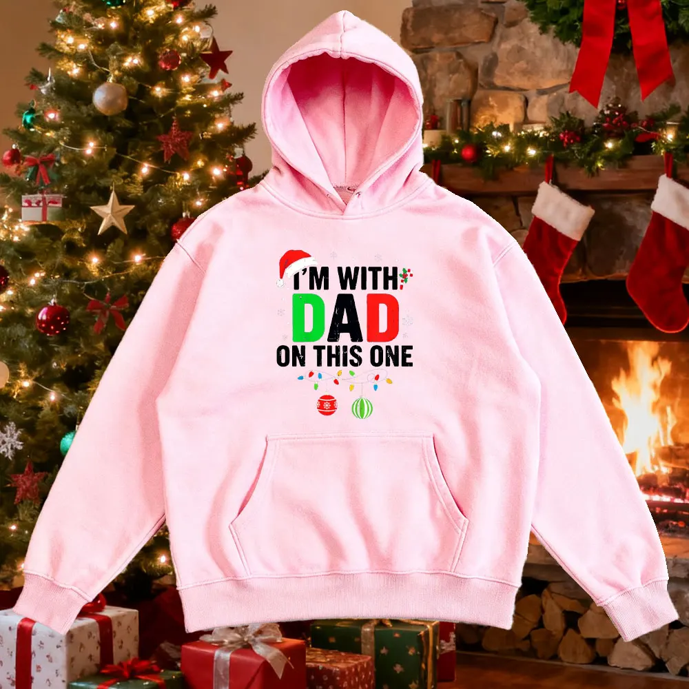 أنا مع والد على هذا واحد مضحك مطابقة الأسرة عيد الميلاد هوديس عيد الميلاد سعيد الرجال النساء طويلة الأكمام البلوز الرجال الملابس #4