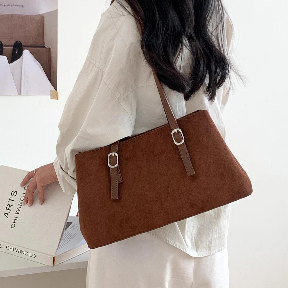 Retro Suede Shoulder Bags for Women Multiple Compartment Tote Handbag Autumn and Winter Bucket Bag NEW Designer Women's Bags