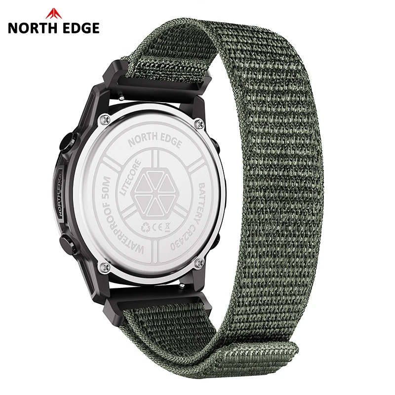 NORTH EDGE LITECORE Men's Digital Watch Sports Super Light Outdoor Compass Pedometer Waterproof 50M Electronics Wristwatch