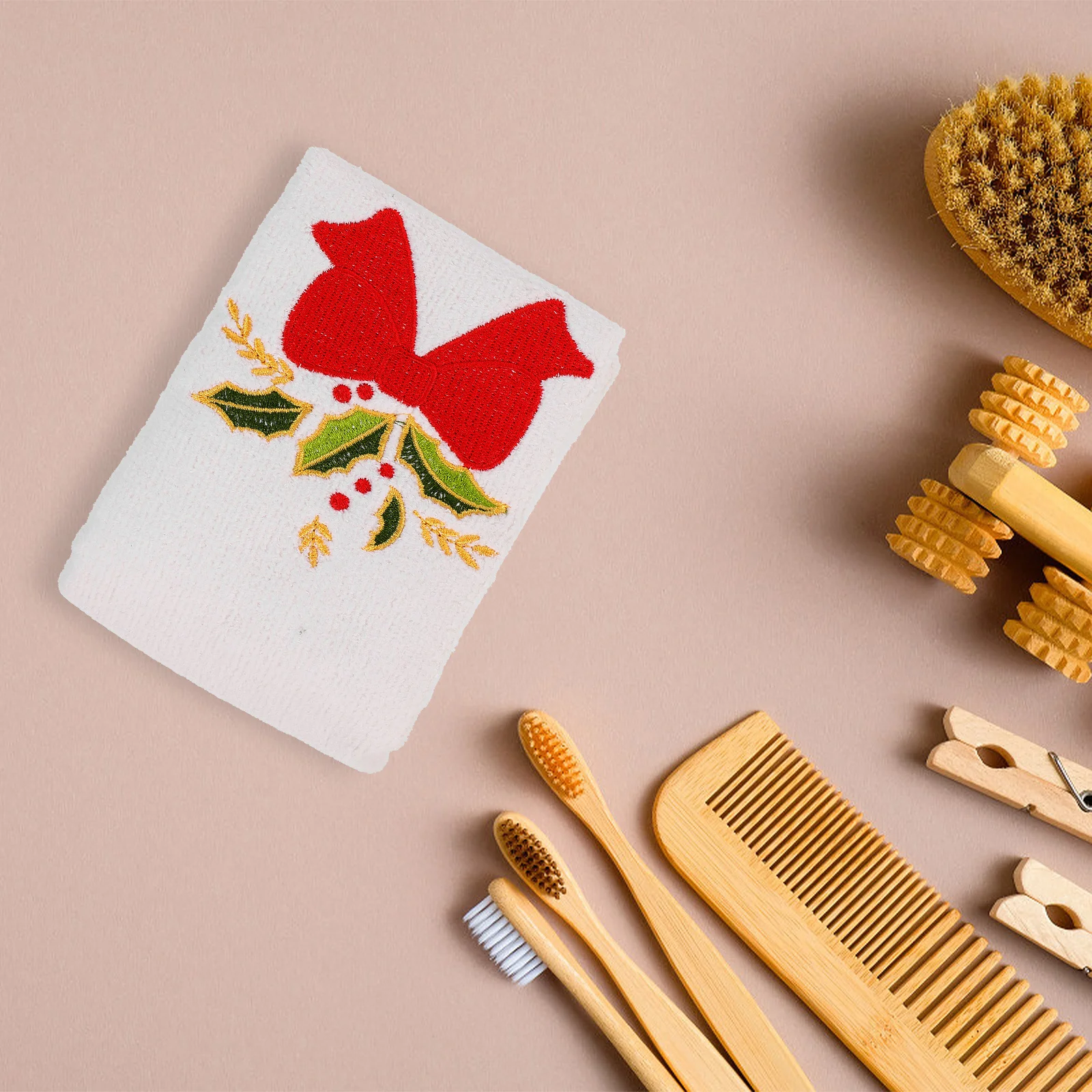 프리미엄 크리스마스 자수 페이스 타월 면 소재 창의적인 휴일 선물 리본 패턴 가정용