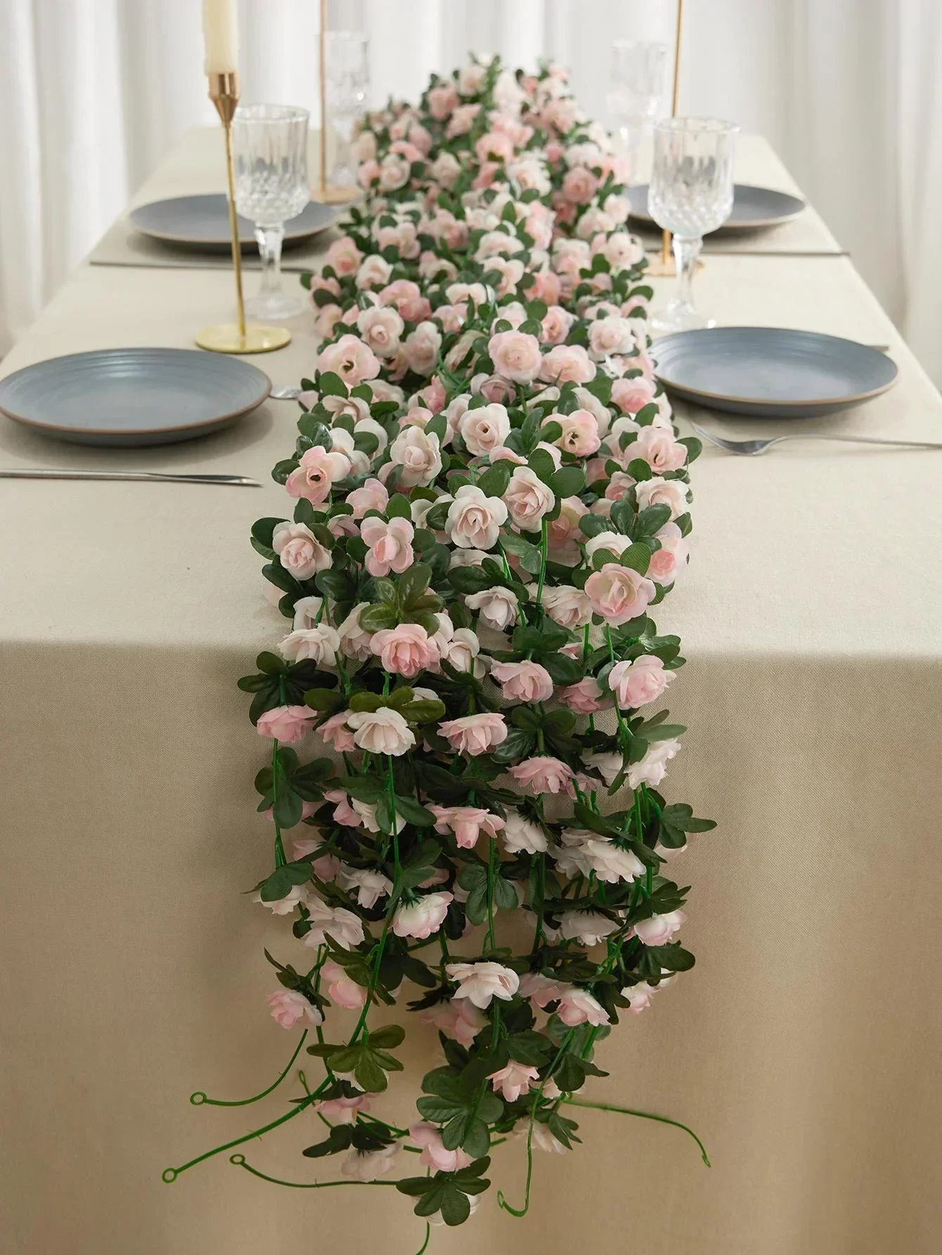 1PC Artificial Flowers Rose Vine Wedding Site Home Wall Hanging Decoration Materials Outdoor Garden Decoration 45head Rose