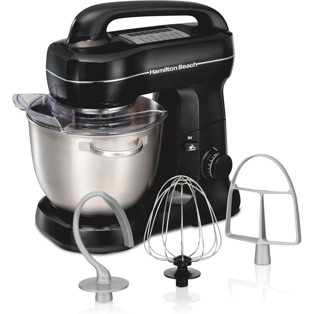 

Electric Stand Mixer, 4 Quarts, Dough Hook, Flat Beater Attachments, Splash Guard 7 Speeds with Whisk, Black with Top Handle