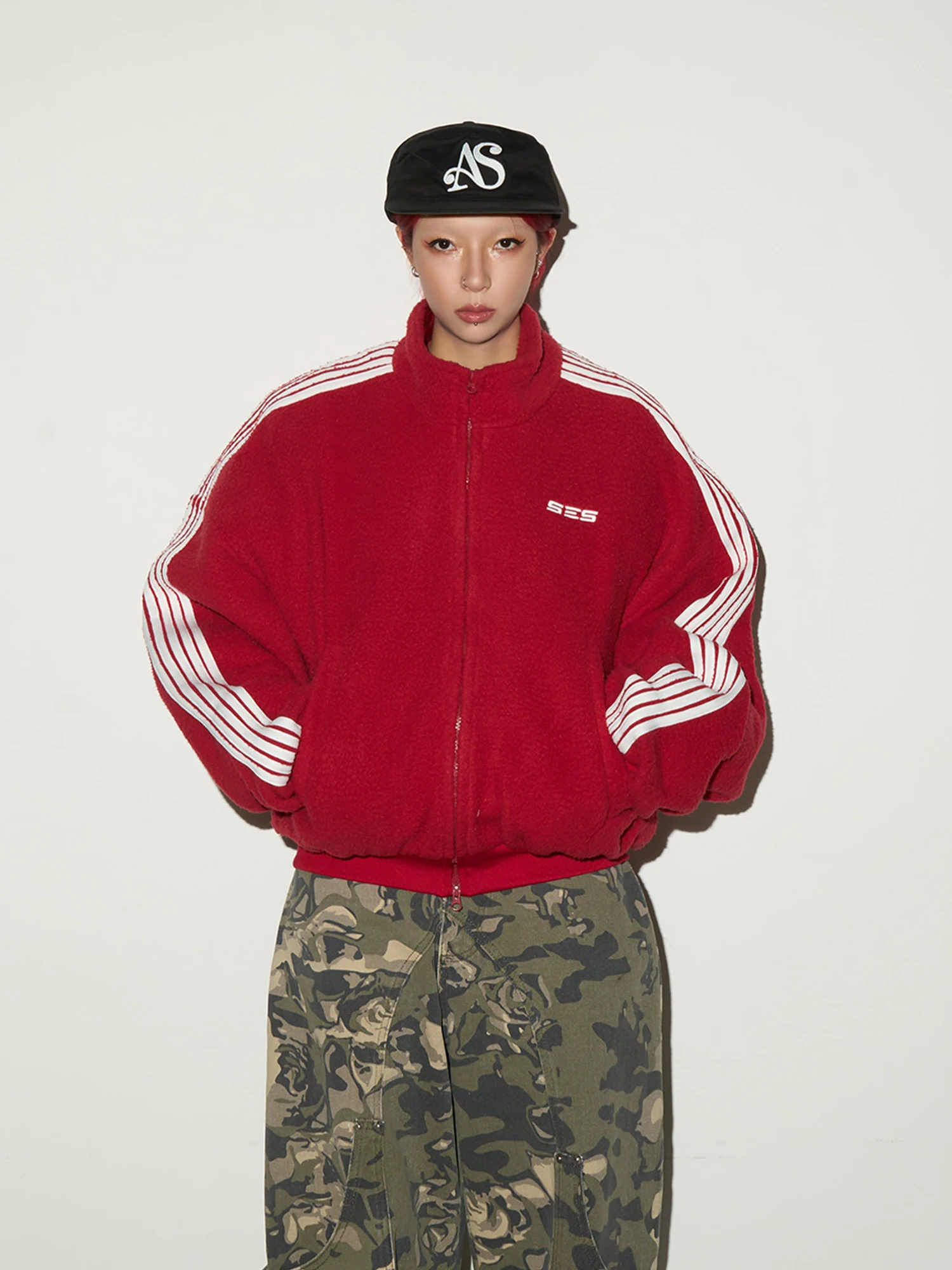 

MICHINNYON Retro Patchwork Fce Lined Baseball Jaet Loose Cotton Outerwear Stand Collar Zipper Closure ex Winter Coat