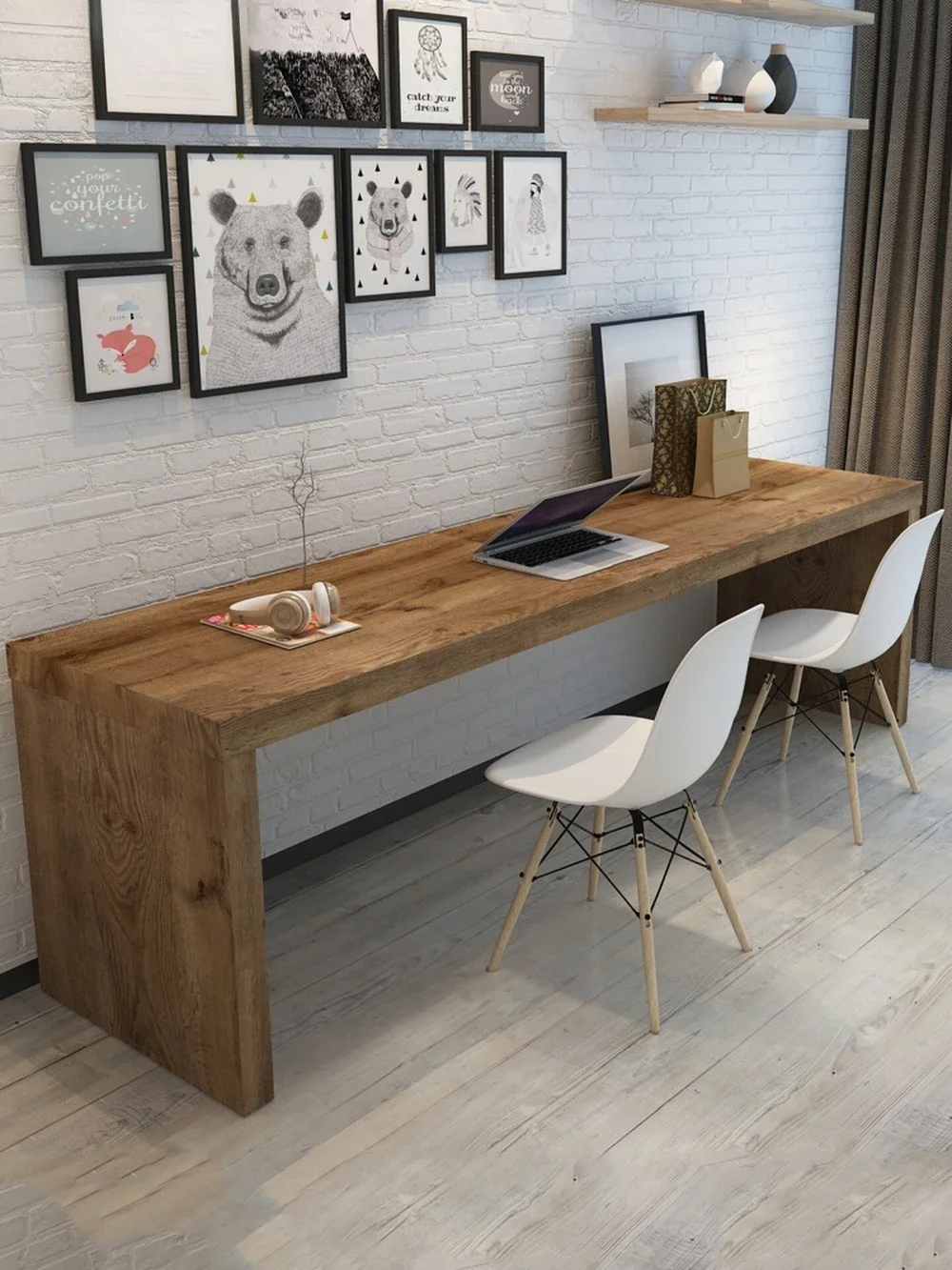 Nordic double long desk workbench student home study writing desk all solid wood computer desk long table against the wall
