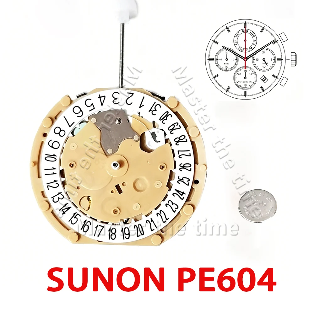 PE60 PE604 Quartz Chronograph Movement, With Day, Date, 24H & Central Chronograph Display