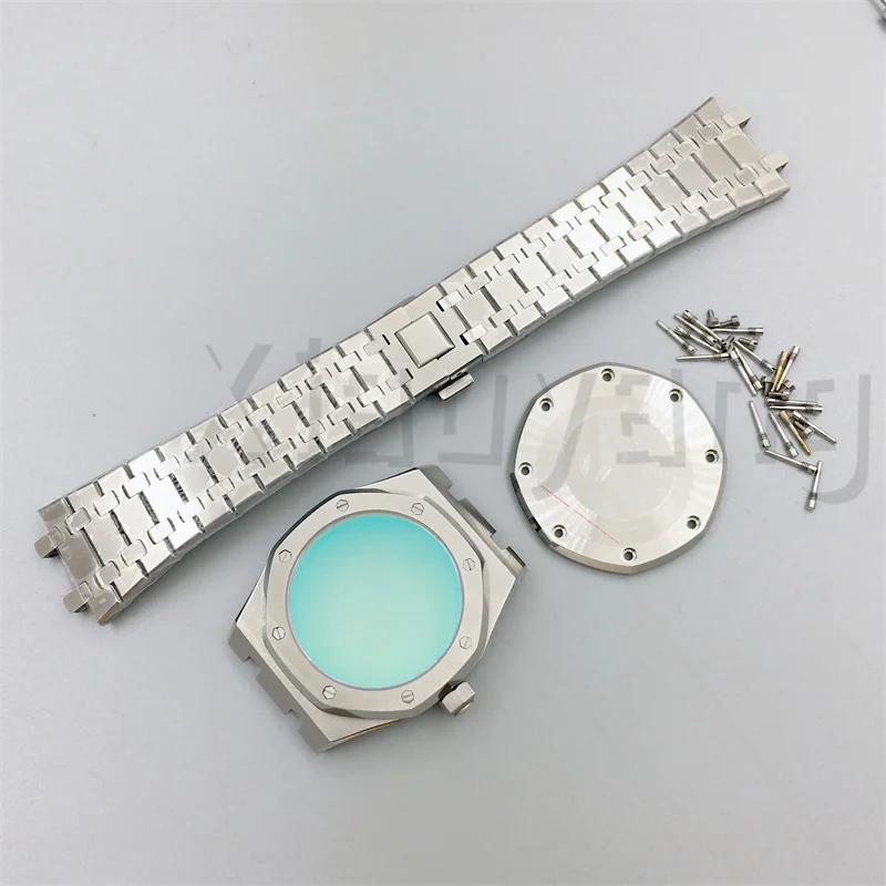 42mm Silver Watch Case 316L Stainless Steel Blue AR Sapphire Glass Fit NH35 NH36 NH70 NH72 ETA2824 PT5000 Movement Repair Parts