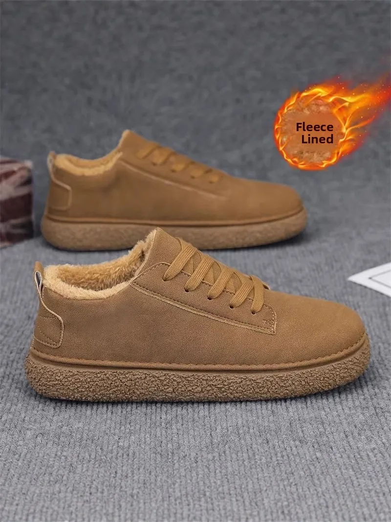 Men's Thickened Fleece Lined Winter Shoes Anti-slip Cold Proof Beijing Style Cotton Shoes Casual Leisure Retro Design