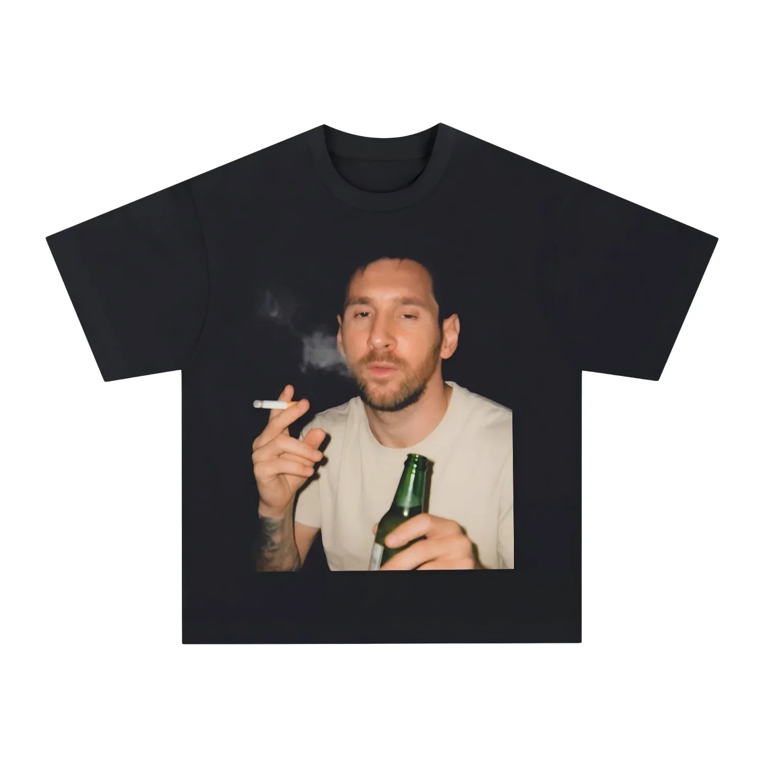 2026 Limited Messi Cotton American Retro Football Star Print T-Shirt Loose Casual Trendy Crewneck Tee Men's Casual Sport Top