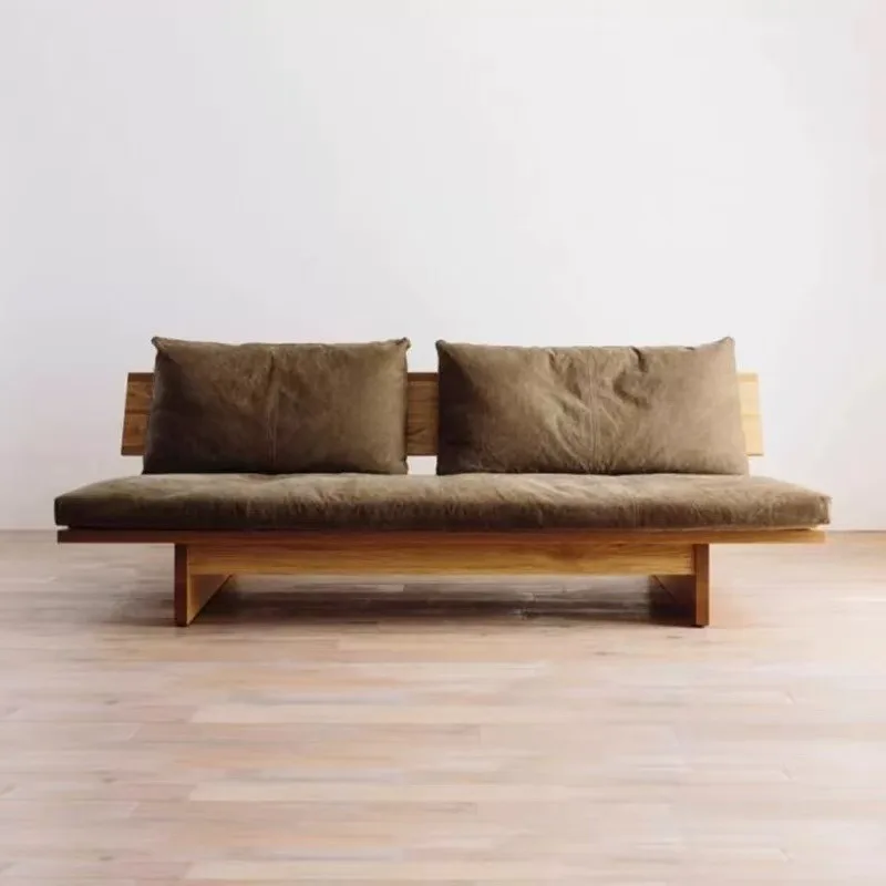 Solid wood sofa, wabi-sabi style, simple guest, lounge chair, living room, modern small apartment café