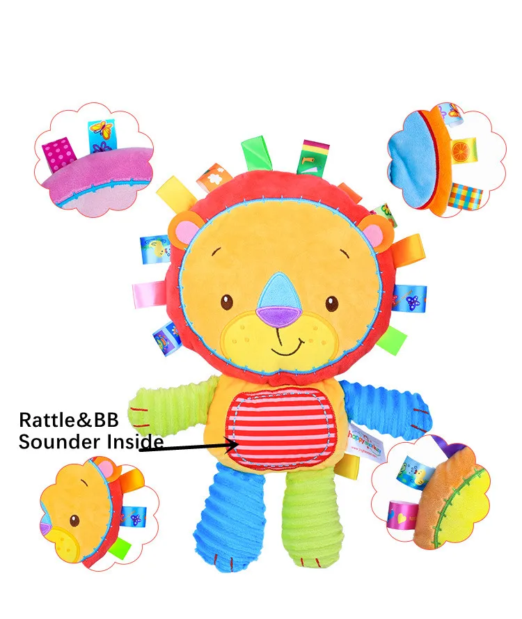 Multi-stijl baby zintuiglijke knuffels - Tactiele knuffeldieren met ritselende lintjes, ontwikkelings- en troostspeelgoed voor baby's