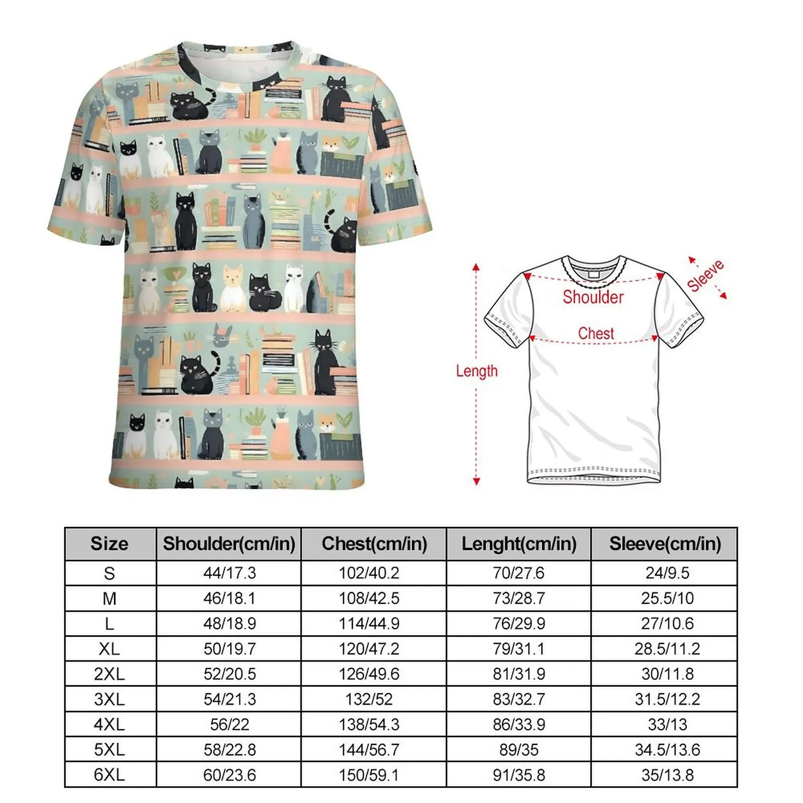 Men Cute Library Cat T Shirt Cats In Library Books Novelty T Shirts Short Sleeve Tops Dropshipping Summer Casual Plus Size Tees