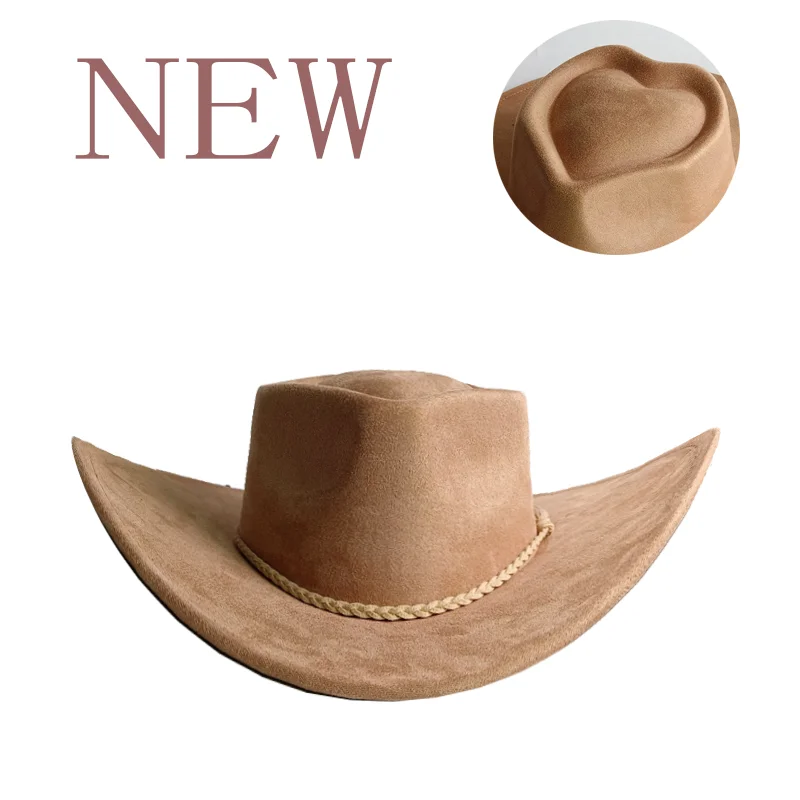 Camel Cowboy Suede Hat Love And Arrow Top Wide Brim Fedora Hat Men Women Autumn Winter Felt 2026 Cowboy Hats Sombrero Mujer