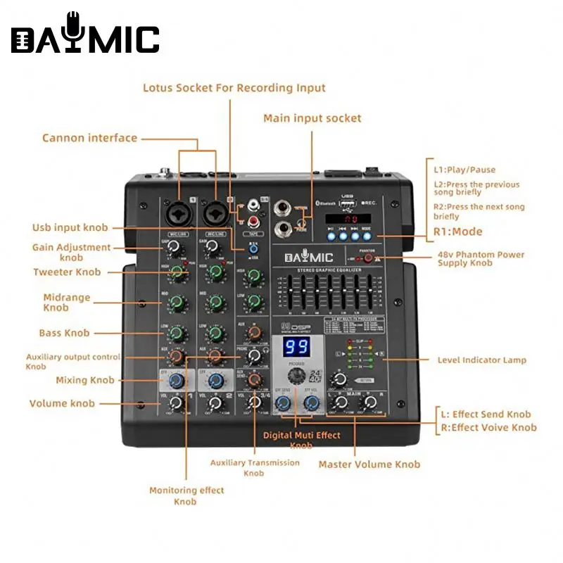 DAYMIC TD-8 8 Channel 99 DSP USB Studio Record DJ Sound Audio Mixer Console Audio Sound Cards & Mixers