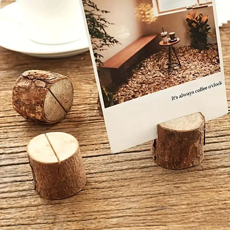 10Pcs Natural Handmade Rustic Wooden Photo Card Holders With Tree Bark Design For Wedding Table Home Office Decor