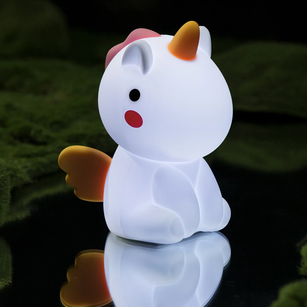 Unicorn Cute Silicone LED Nightlight for Kids USB Charging Cartoon Animal Bedroom Decor Touch Nightlight Gift