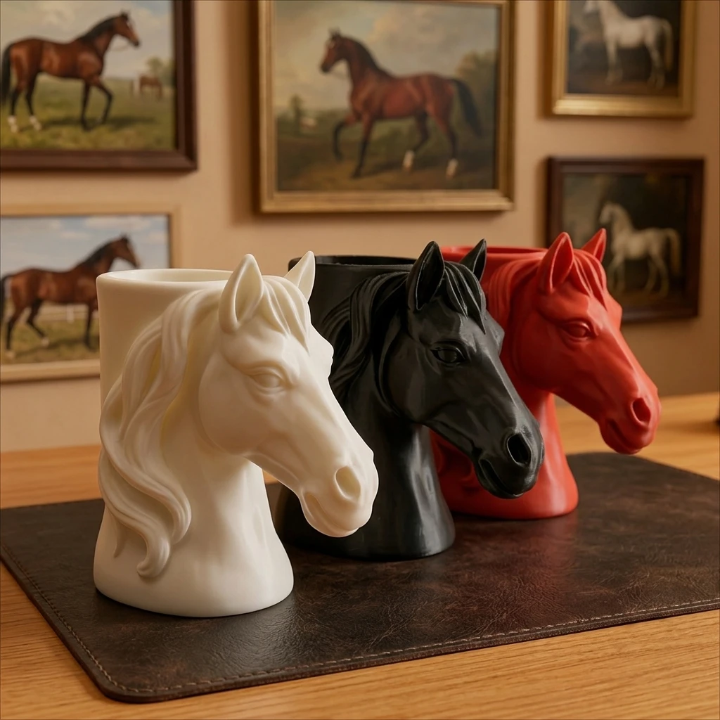 Galloping Horse Pen Holder Sculpture - Horse-Shaped Desk Organizer with Cylindrical Base & Stable, Lightweight Suitable for Home