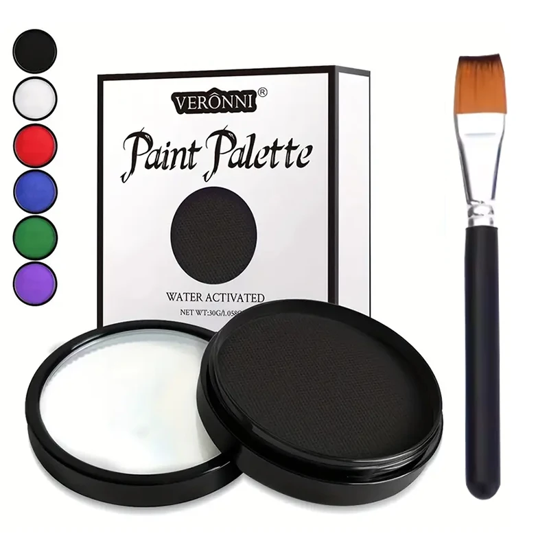 Kit de paleta de pintura monocromática de cara y cuerpo al agua, maquillaje de pintura facial y corporal, Cosplay y Halloween, escenario y carnaval, fiesta, 30g