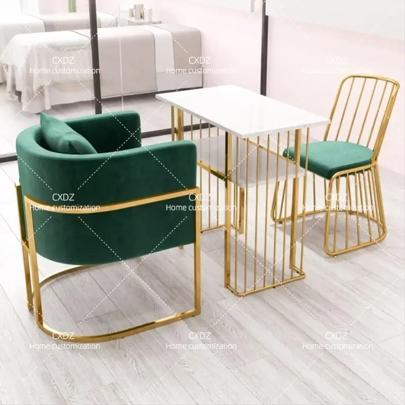 Modern Double Layer Marble Nail Art Table and Chair Set Simple Manicure Desk with Sofa for Beauty Salon