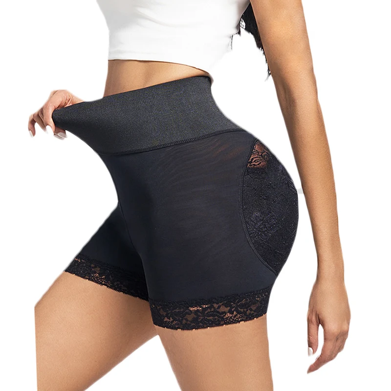 Dimmkof Buttock Paddings Butt Enhancer Shorts with Wide Waistband Tummy Control Lace Edge Seamless Shapewear Bum Booty Enhance