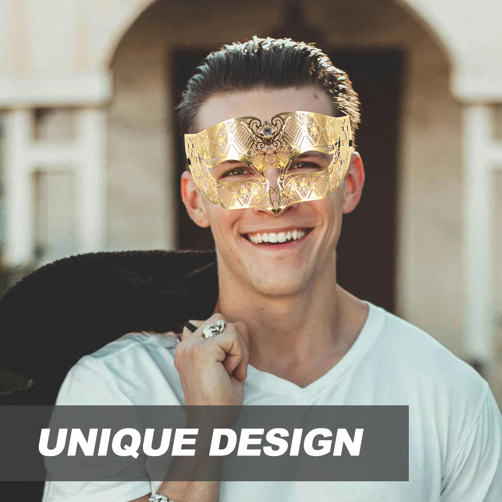 

Stylish Rhinestone Inlaid Metal Masquerade Mask Half Face Cosplay Decoration For Men Women
