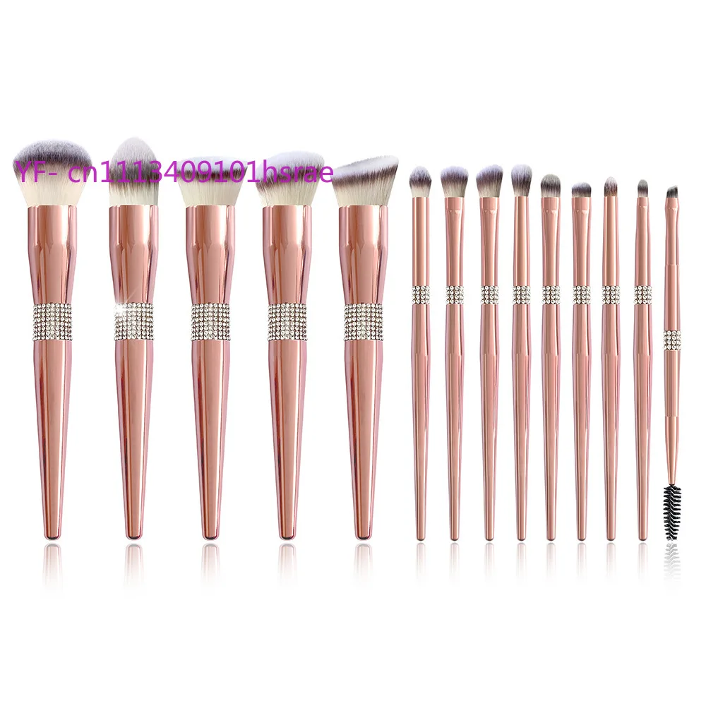 14Pcs Rose Gold Plated Makeup Brushes Kit Full Face Powder Eyeshadow Cosmetic Brushes