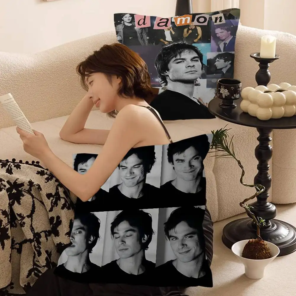 1pc Damon Salvatore Vampire Diaries Cushion Cover Car Throw Pillow Case For Sofa Car Christmas Gift 40x40cm 45x45cm