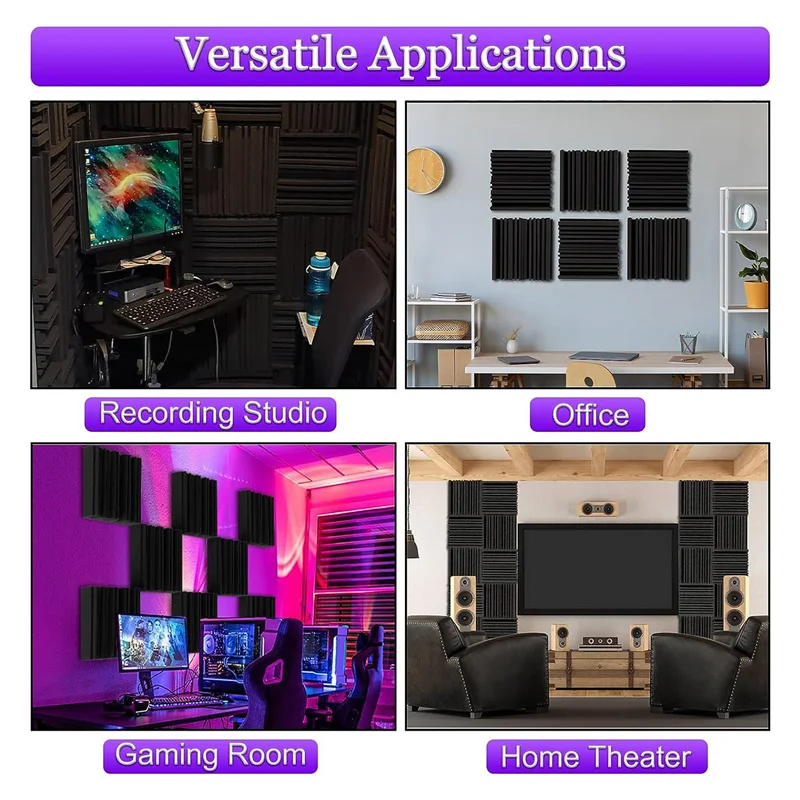 

6 Pcs Self-Adhesive Acoustic Foam Panels,12 X 12 X 2 Inches Sound Absorbing Foam,Recording Studio Sound Proof Foam Black Durable