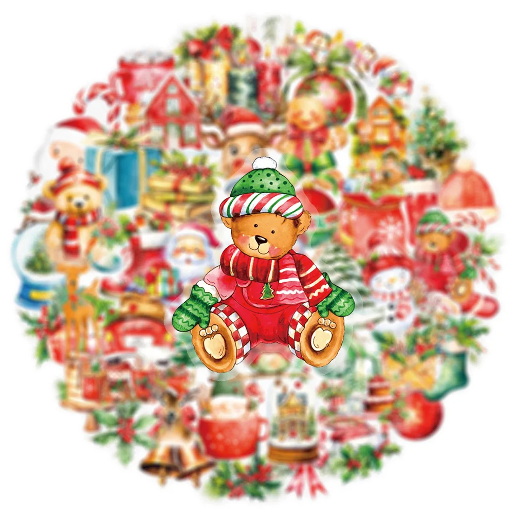

10/30/50pcs Transparent Christmas Festival Stickers Funny Cartoon Decals Decoration Suitcase Phone Laptop Cute Sticker Kids Toy