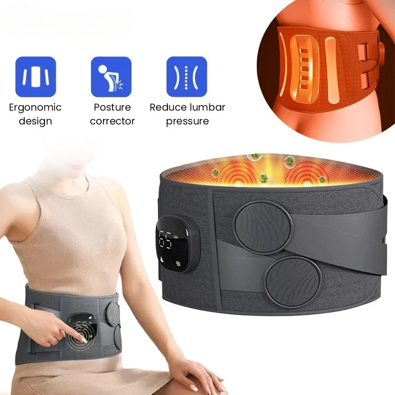 Heat Waist Belt Brace Massage Waist Vibration Hot Compress Massager Lumbar Care Promote Blood Circulation Relax Muscle