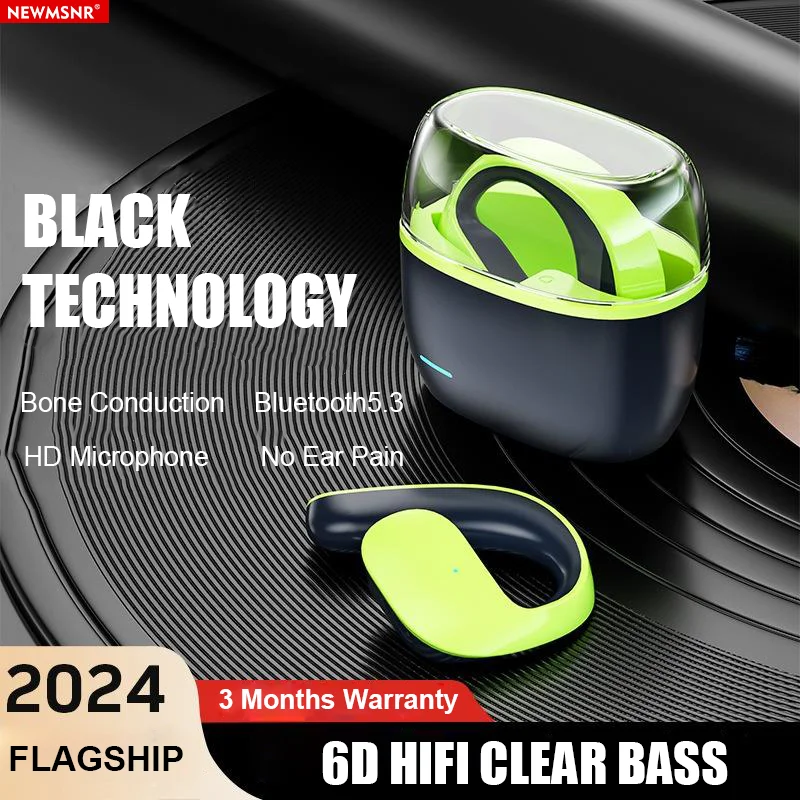 

Black Tech Bone Conduction Bluetooth Earphone HD Microphone Wireless Earphones 6D HiFi Clear Bass Bluetooth5.3 Headphone