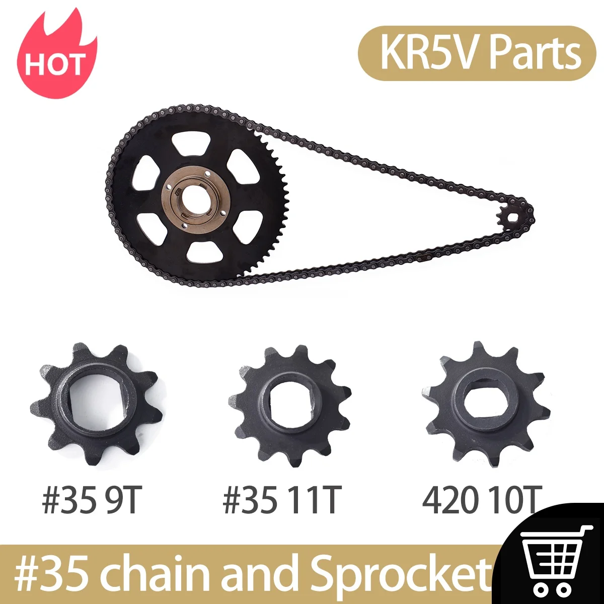 Piezas KR5V V2 # Piñón trasero de 35 cadenas 65T para Razor Go Kart 420 10T Uso de piñón para KR5V V2
