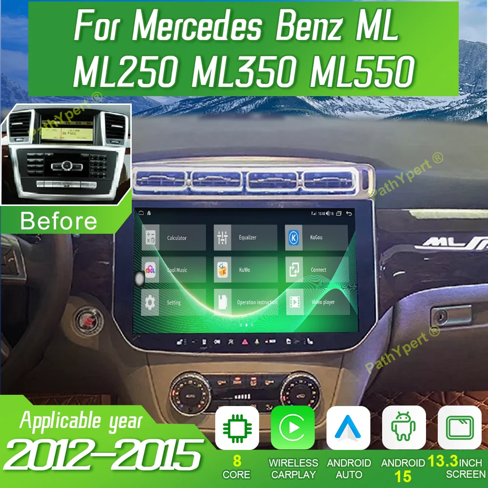 

13.3"Android15 For Mercedes Benz ML ML250 ML350 ML550 2012 2013 2014 2015 Car Radio Automobile Multimedia Auto Bluetooth CarPlay