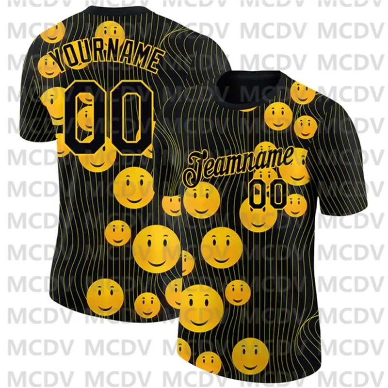 

Custom Black Light Yellow 3D Pattern Design Smile Performance T-Shirt Unisex Top
