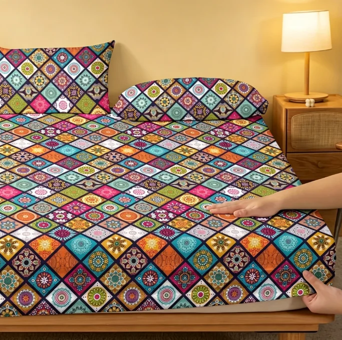 Bohemian Mandala  Comforte Fitted Sheet Bedding Set Bedroom Room Decor Home Suitable For Children And Adults