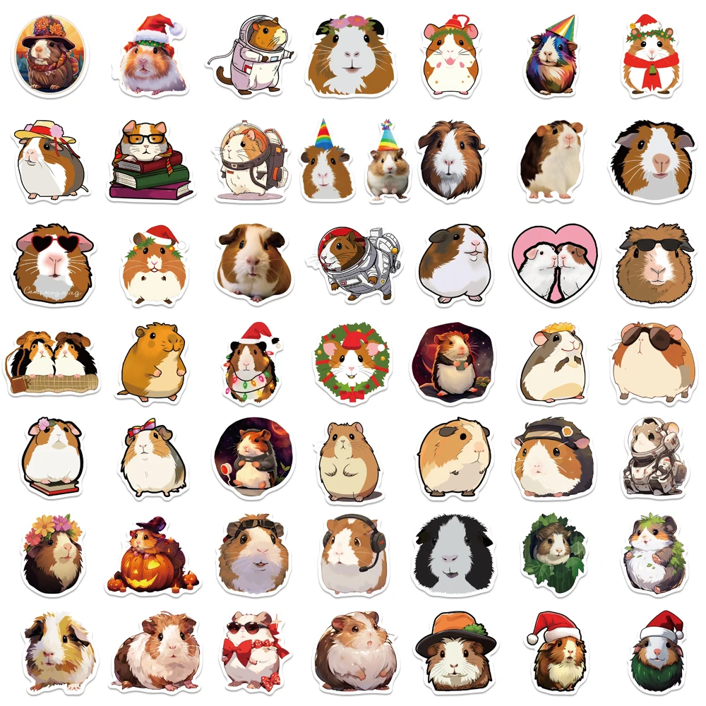 50PCS Nette Meerschweinchen Lustige Wasserdichte Aufkleber PVC Cartoon Dekoration Laptop Tasse Gepäck Helm Skateboard Gitarre Geschenk Aufkleber