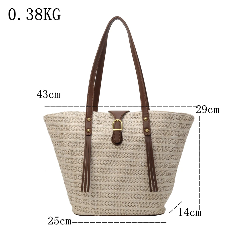 Borsa di paglia estiva di grande capacità borse a tracolla di paglia da donna borsa da spiaggia all\'uncinetto in rafia intrecciata in Rattan di