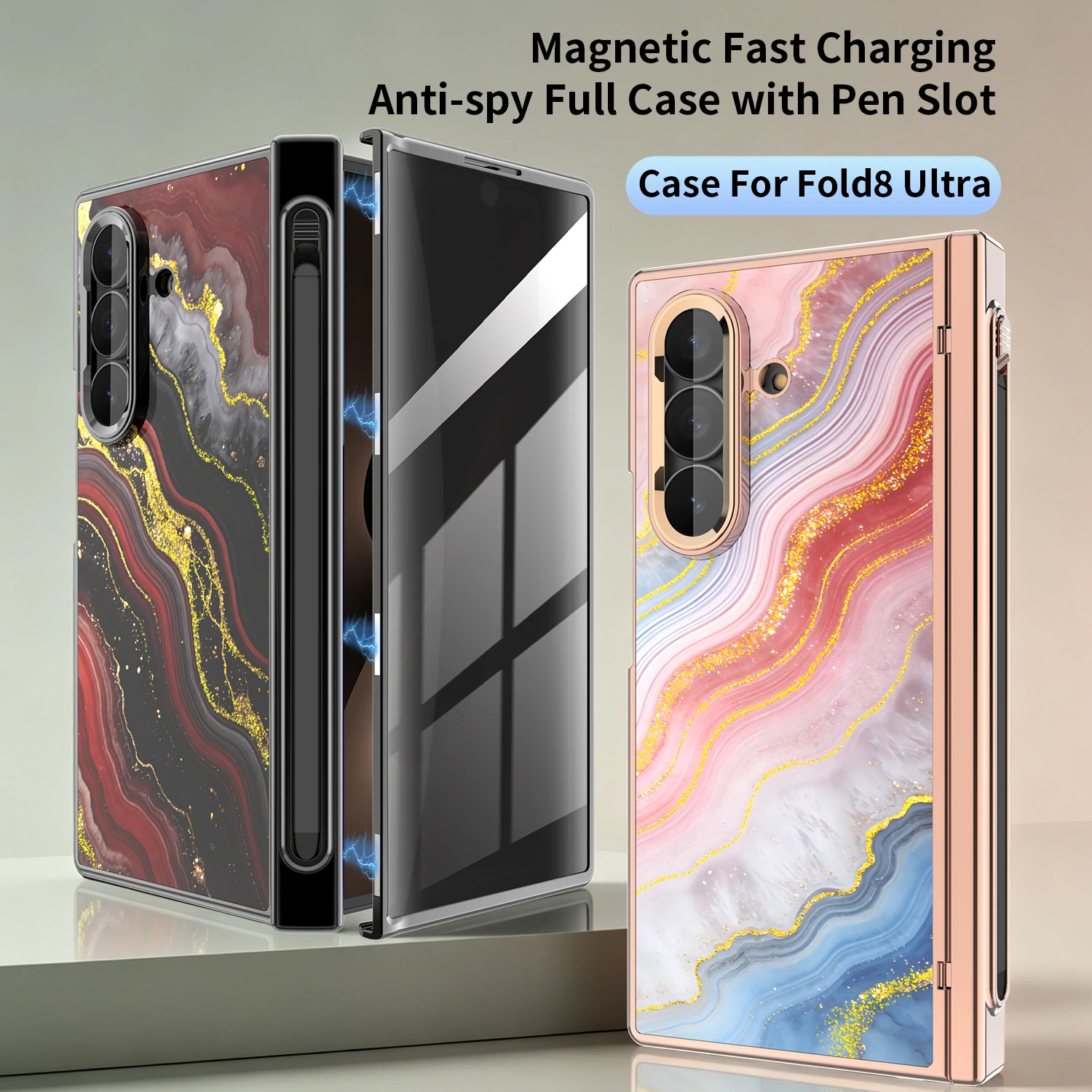 Coque de téléphone antichoc tendance pour Galaxy Z Fold 8/Ultra/Fold 7 avec film de protection anti-espion pour stylet et compatible avec la charge sans fil