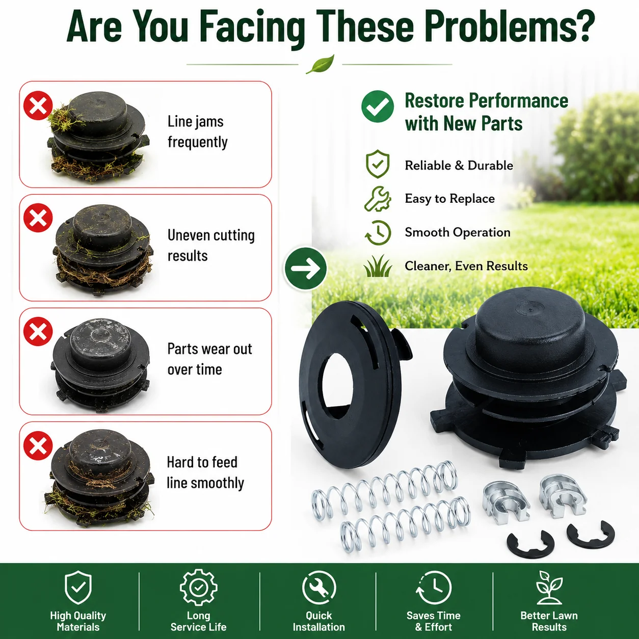 7Pcs Trimmer Head Spool Cover Spring Kit E-Clip Eyelet For STIHL FS110 FS120 FS130 FS200 OEM 40027138300 40027138301 Accessories